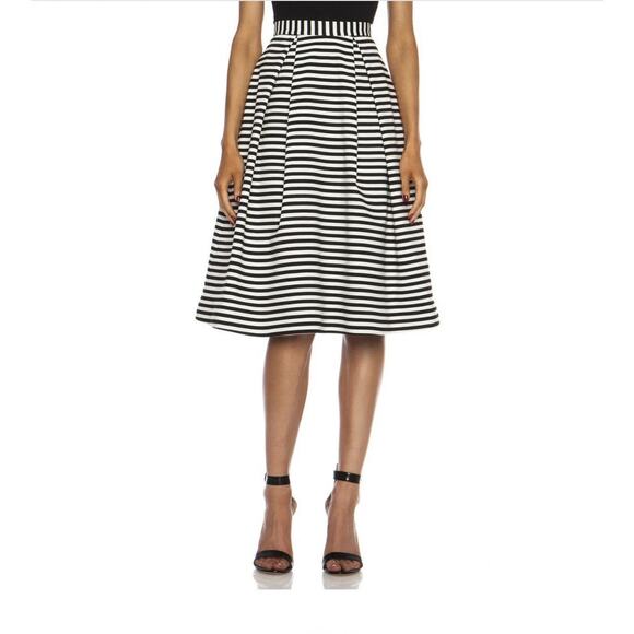 NICHOLAS Black & White Striped Ponte Knit High Rise Midi Skirt Size 2 - Picture 1 of 5